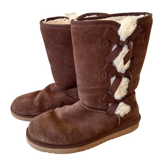 Y2K Koolaburra UGG Victoria Tall Suede Sheep Fur Casual Winter Boots Brown - 9 - Picture 1 of 9